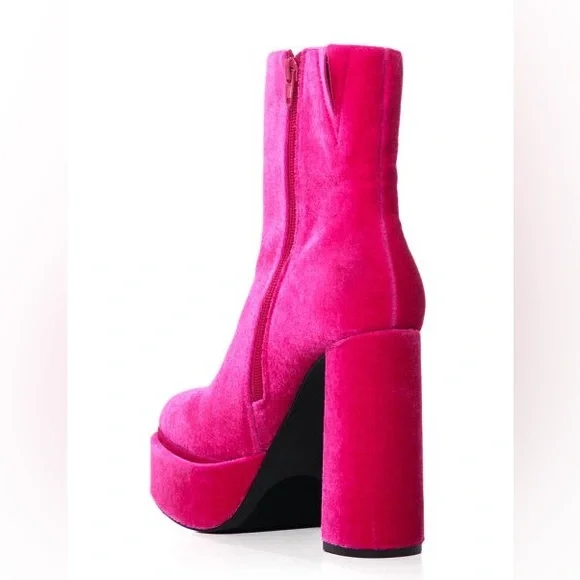 AZALEA WANG Fuchsia Velour Platform Chunky Heel Boots - Picture 4 of 4